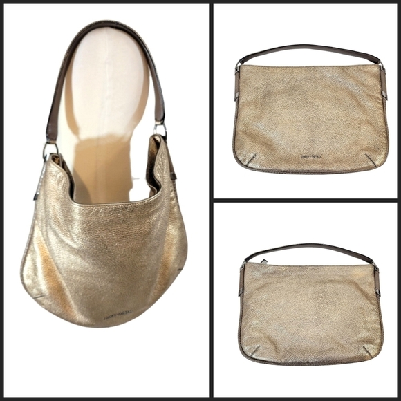 Jimmy Choo Zoe Gold Leather & Snakeskin Hobo - Picture 1 of 11